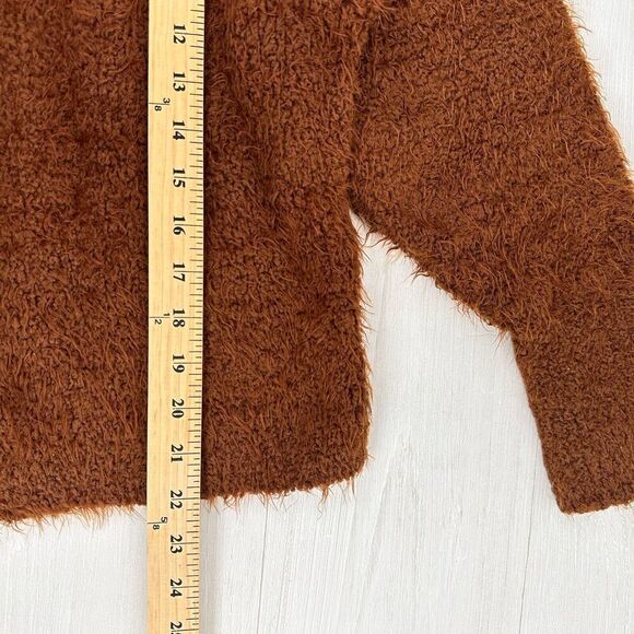 Free People Icing Pullover Sweater S Brown V Neck Eyelash Knit Fluffy Slouchy - Picture 14 of 16